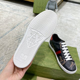 Side profile of Gucci neutral cream sneakers minimalist modern build