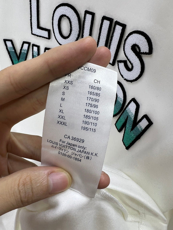 Side profile of Louis Vuitton luxury clothing with monogram-inspired silhouette