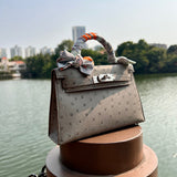 Side view of considered structured handbag