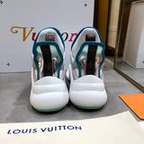 Louis Vuitton Red Ankle Strap Heels - Side Profile View