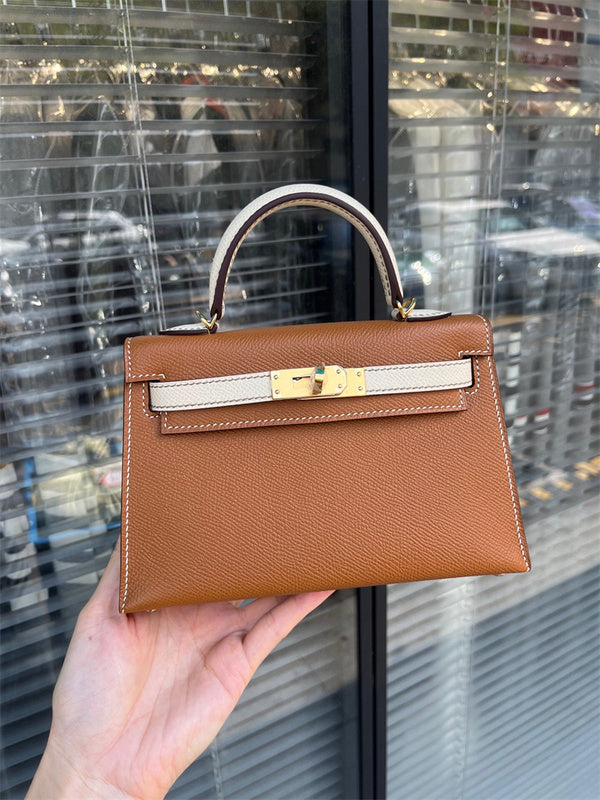 Side view of poised structured handbag