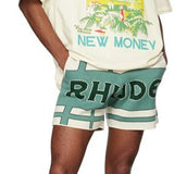 Close-up detail shot of Rhude luxury clothing with relaxed-fit cut