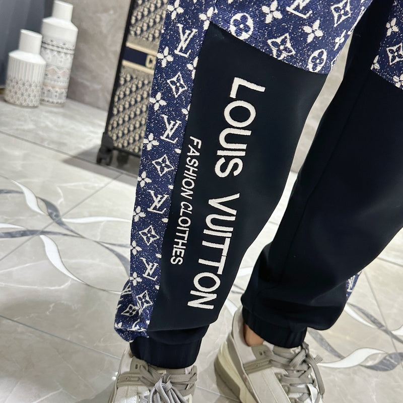 Close-up detail shot of Louis Vuitton luxury clothing with contemporary cut