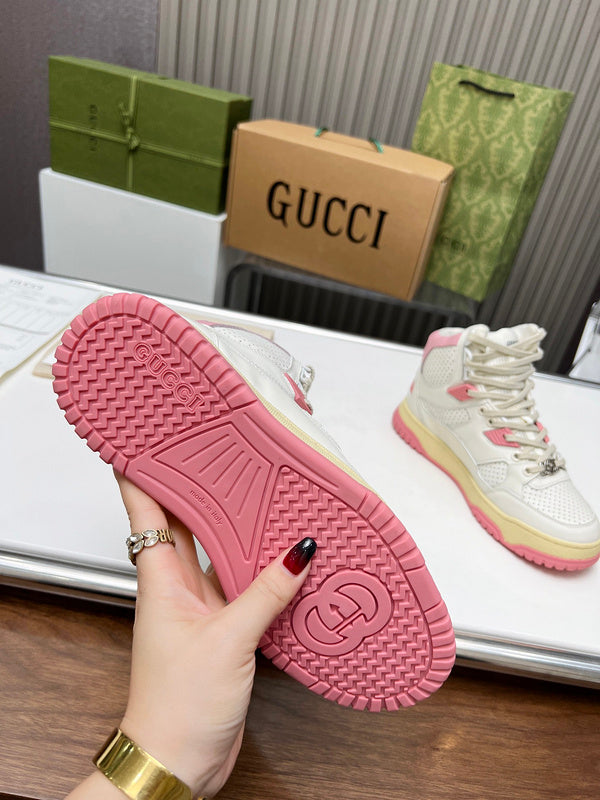 Side profile of Gucci fresh white-and-black sneakers sleek tonal finish