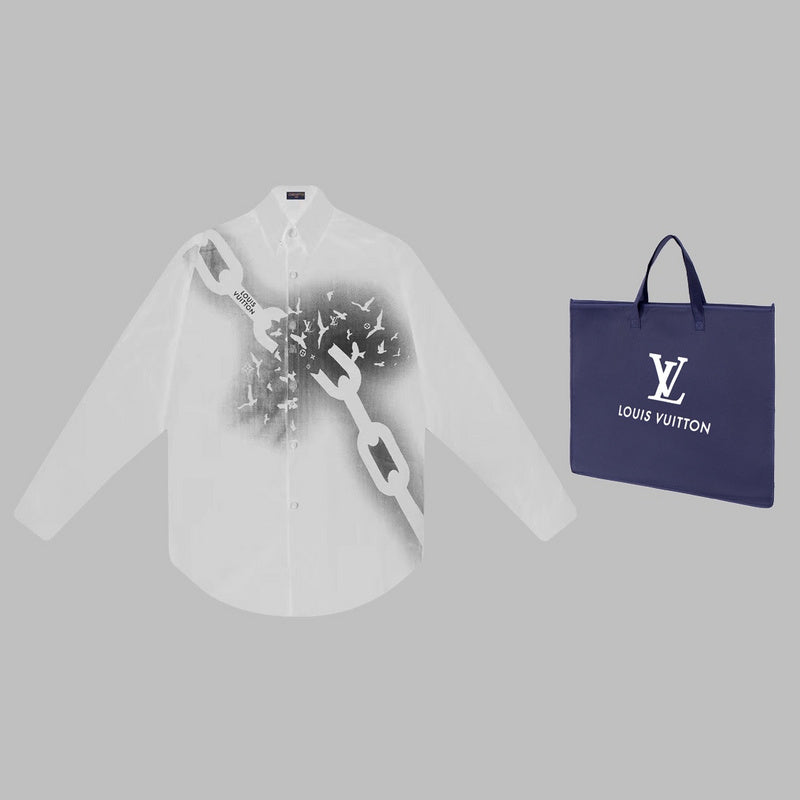 Back view of Louis Vuitton luxury clothing with monogram-inspired silhouette