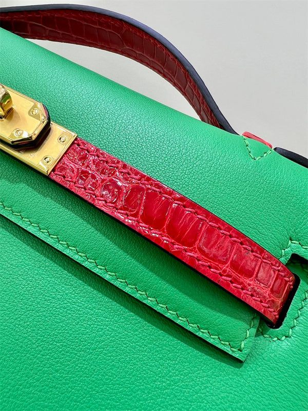 Side view of structured structured handbag