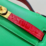 Side view of structured structured handbag