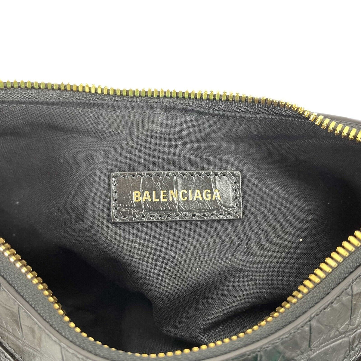 Balenciaga - XS Shoulder Bag Crocodile Embossed Black Studded Shoulder Bag NEW — Designer Shoulder Bag