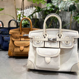 Side view of contemporary structured handbag