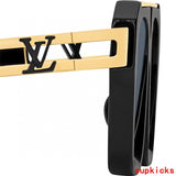 Close-up detail view of Louis Vuitton unisex sunglasses