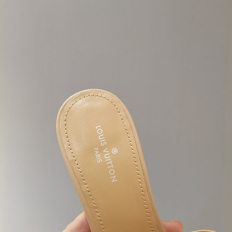 Louis Vuitton Nude Ankle Strap Heels - Close-Up Texture View