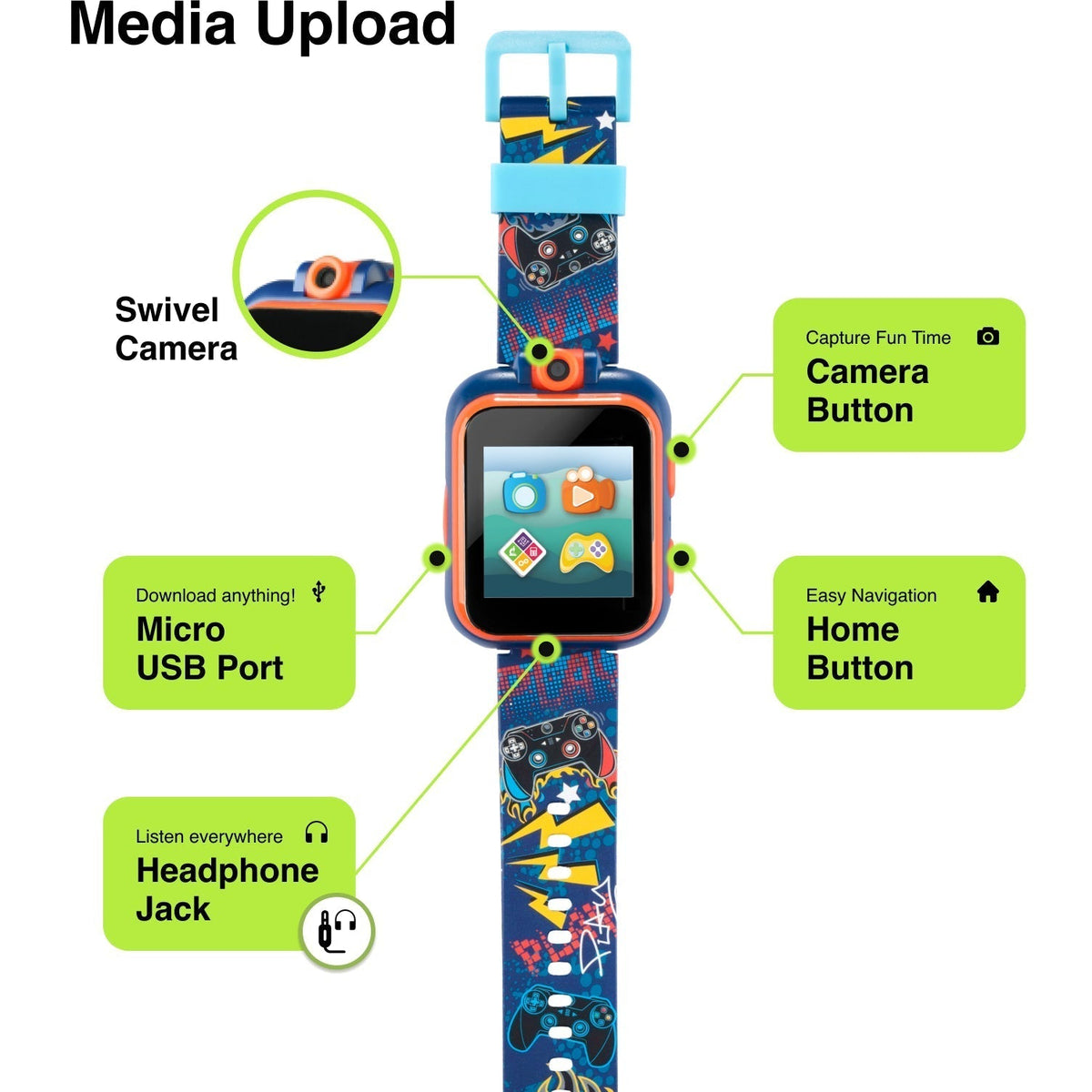 Angled view of Playzoom Kids Smartwatch unisex blue watch