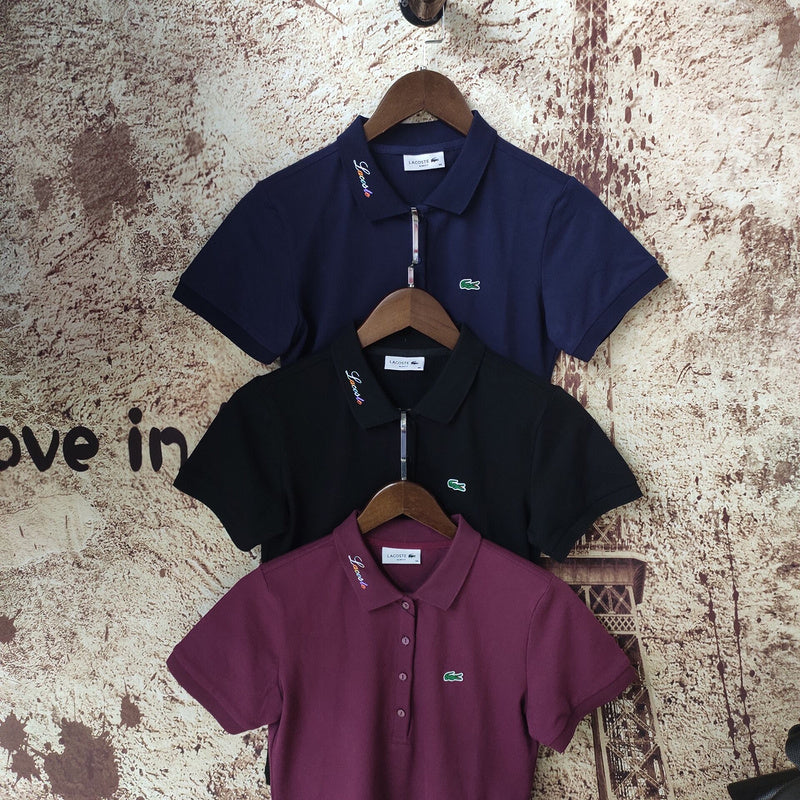 Back view of Lacoste luxury clothing with signature branding