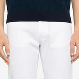 Close-up of Fendi pants hardware and fine stitching