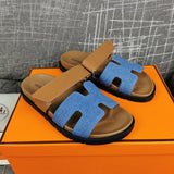 Hermès Black Block Heel Sandals - Full Silhouette View