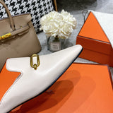 Hermès Beige Pointed-Toe Stiletto Heels - Angled View