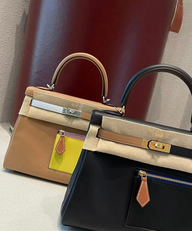 Side view of sophisticated structured handbag