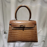 Side view of graceful structured handbag