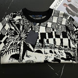 Close-up detail shot of Louis Vuitton luxury clothing with runway-inspired design