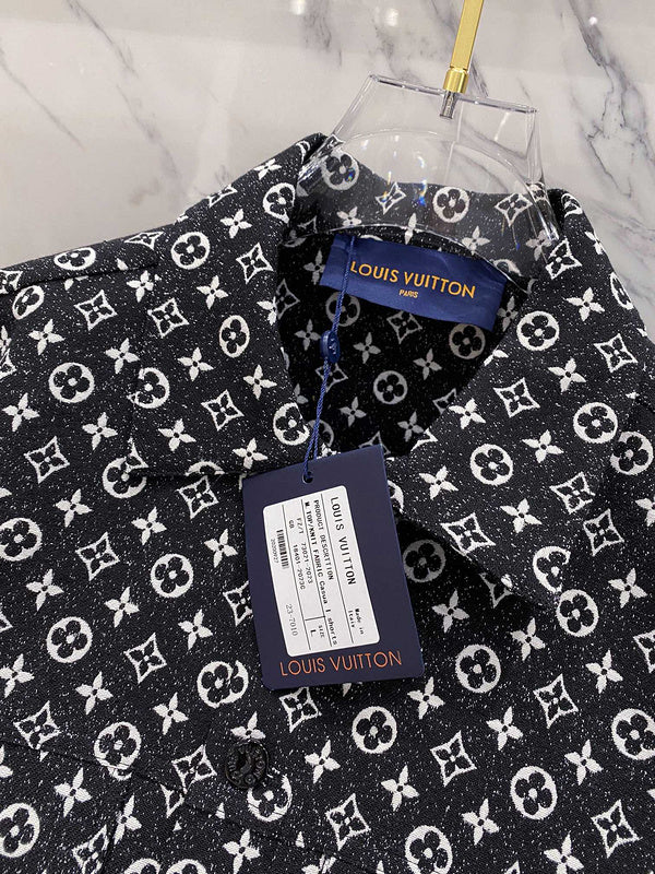 Side profile of Louis Vuitton luxury clothing with label-forward styling