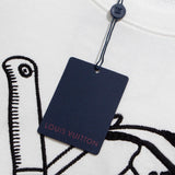 Close-up detail shot of Louis Vuitton luxury clothing with signature branding
