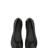 Close-up of Bottega Veneta flats hardware and fine stitching