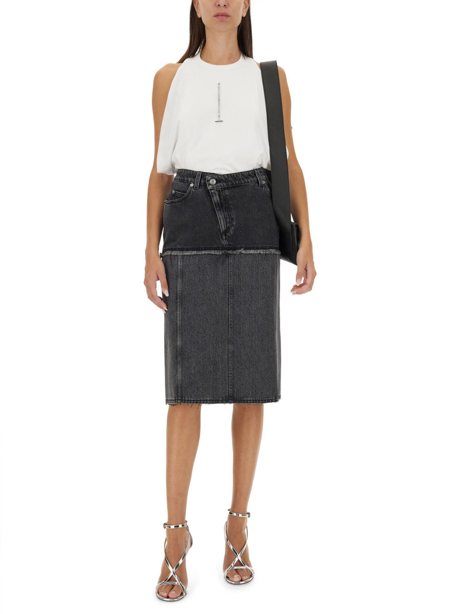 Alexander McQueen Skirts- Alexander Mcqueen Women Two-Tone Denim Skirt Elegant Designer Casual Skirt