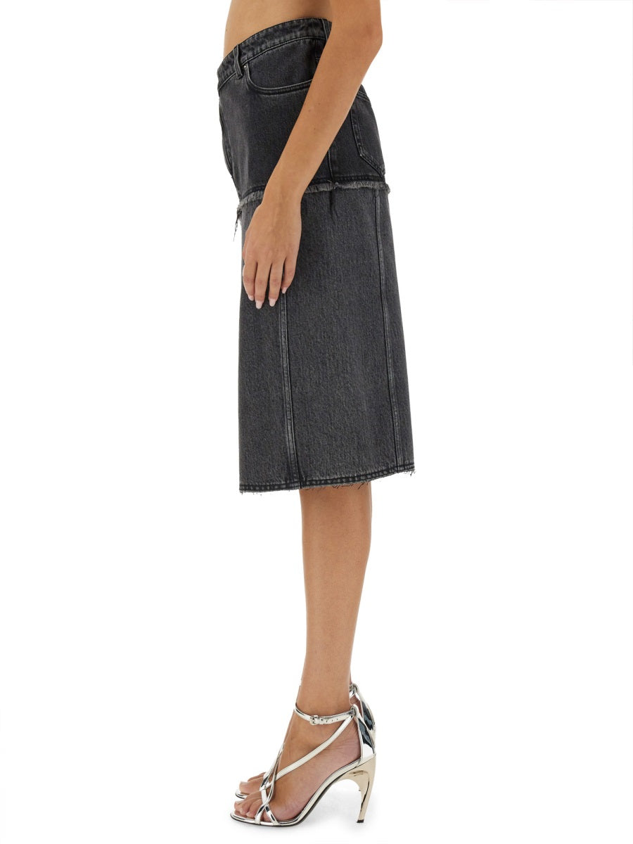 Alexander McQueen Skirts- Alexander Mcqueen Women Two-Tone Denim Skirt Elegant Designer Casual Skirt