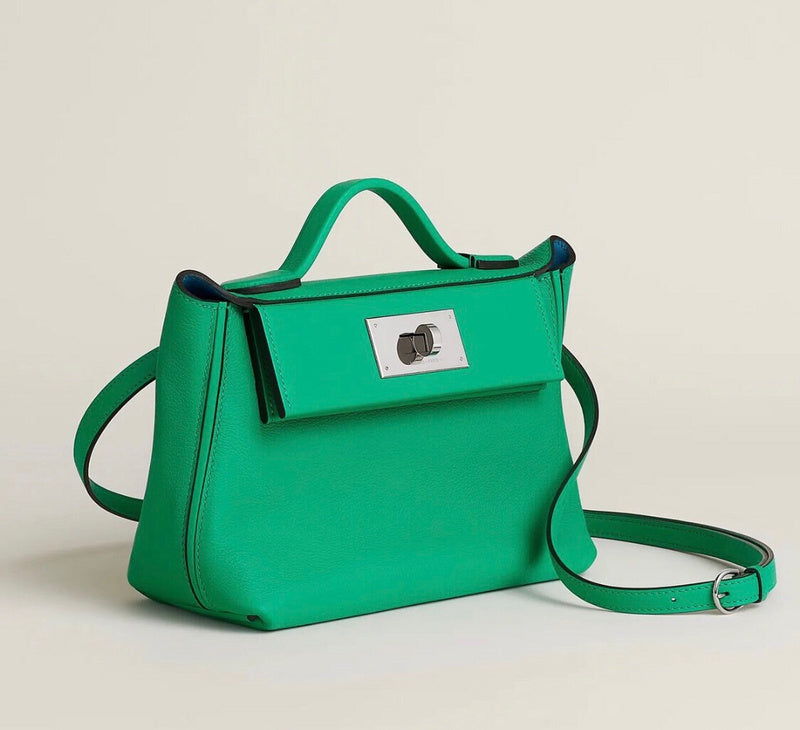 Side view of tailored structured handbag