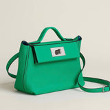 Side view of tailored structured handbag