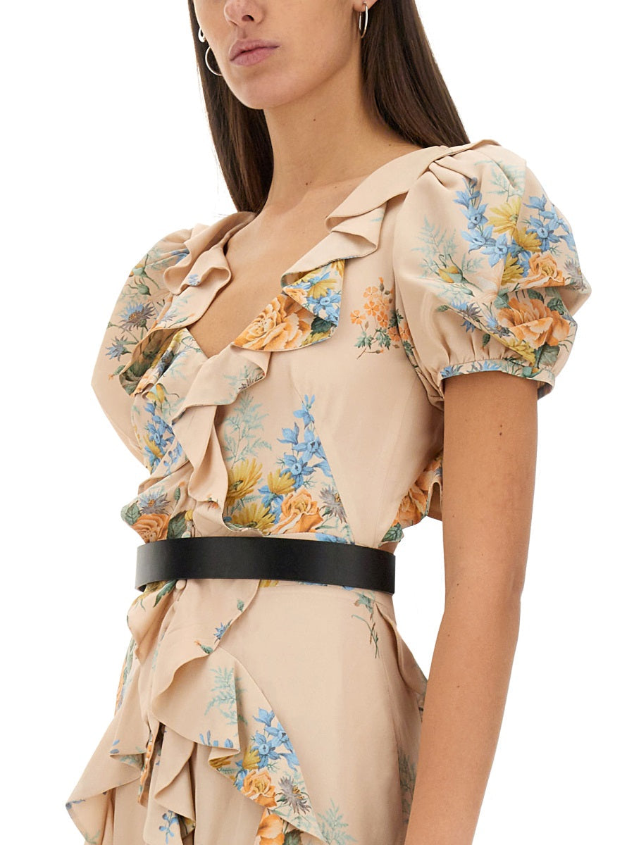 Alexander McQueen Dresses? Alexander Mcqueen Women Floral Print Ruched Silk Dress Luxury Party Occasion Dress