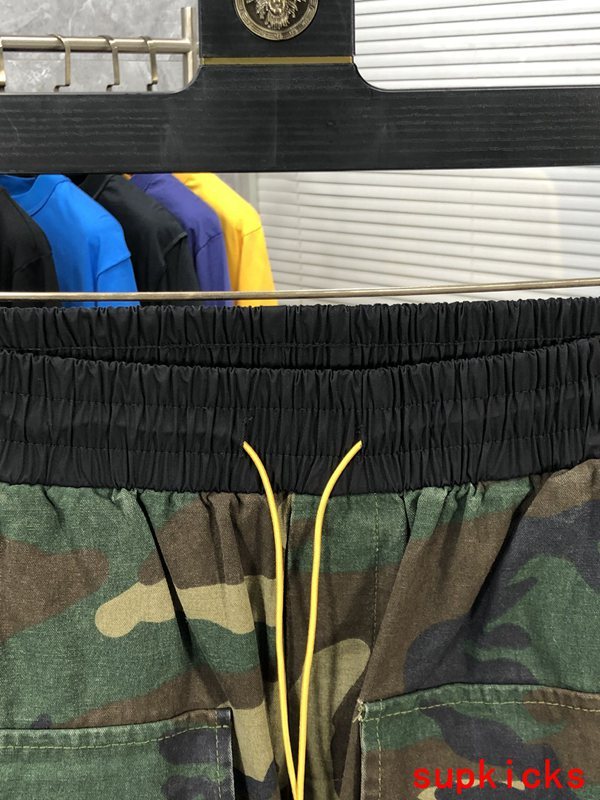 Close-up detail shot of Rhude luxury clothing with streetwear-inspired cut