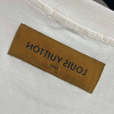 Close-up detail shot of Louis Vuitton cotton t-shirt with logo-detail design