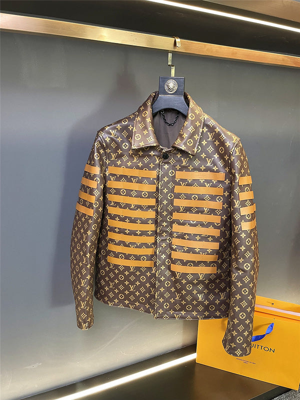 Close-up detail shot of Louis Vuitton luxury clothing with runway-inspired design