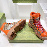 Side profile of Gucci tonal black sneakers chunky sole construction
