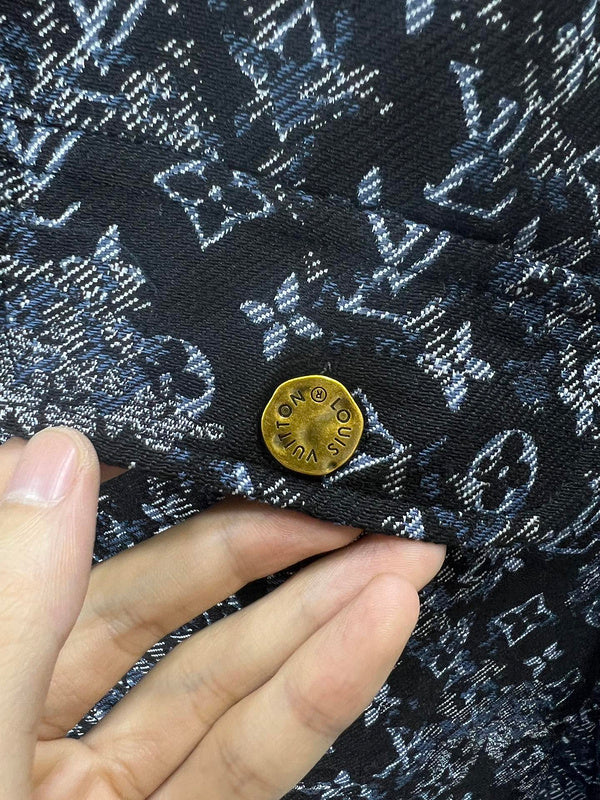 Front view of Louis Vuitton luxury clothing with label-forward styling