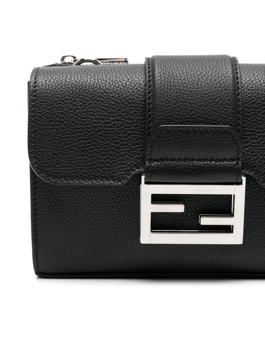 Close-up of Fendi cross body bags hardware and fine stitching