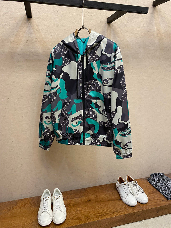 Front view of Louis Vuitton luxury clothing with tailored silhouette
