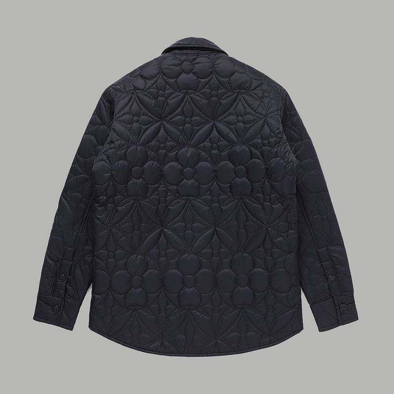 Side profile of Louis Vuitton luxury clothing with monogram-inspired silhouette