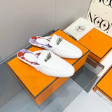Hermès White Slide Sandals - Detail Shot of Craftsmanship