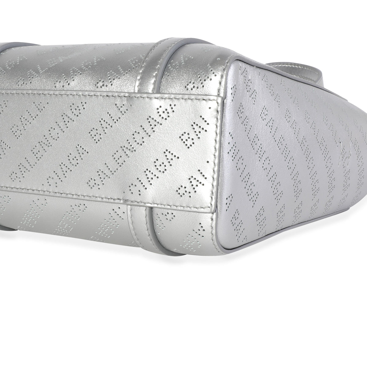 Balenciaga New Silver Calfskin Logo Perforated XXS Everyday Tote | Premium Leather Tote