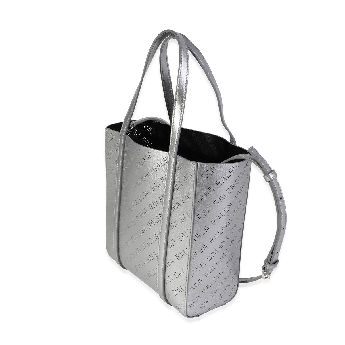 Balenciaga New Silver Calfskin Logo Perforated XXS Everyday Tote | Premium Leather Tote