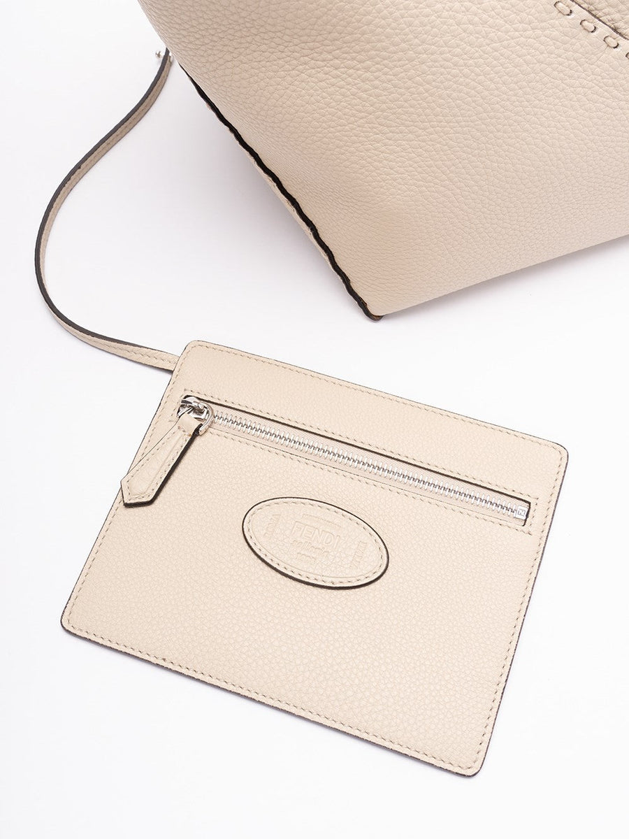 Close-up of Fendi totes hardware and fine stitching
