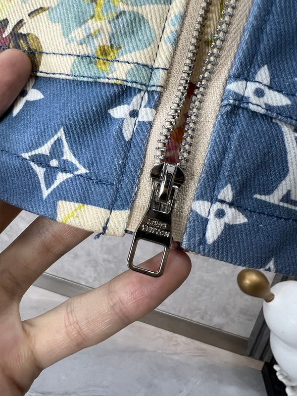 Side profile of Louis Vuitton luxury clothing with label-forward styling