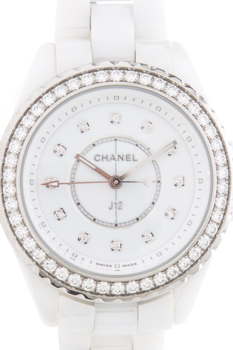 Front view of Chanel unisex white watch