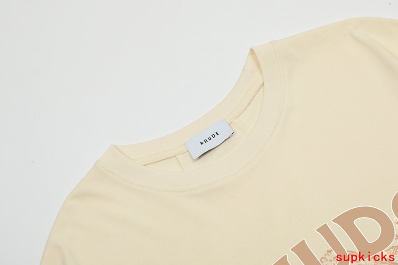 Front view of Rhude luxury clothing with tailored silhouette