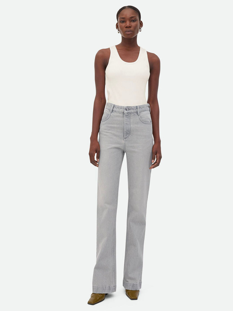Bottega Veneta Jeans? Bottega Veneta Women Light Grey Washed Denim Flared Jeans Premium Designer Denim Jeans