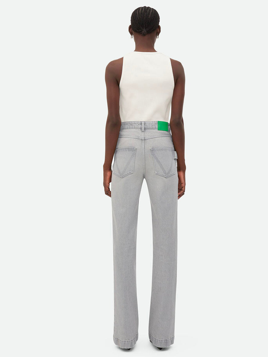 Bottega Veneta Jeans? Bottega Veneta Women Light Grey Washed Denim Flared Jeans Premium Designer Denim Jeans