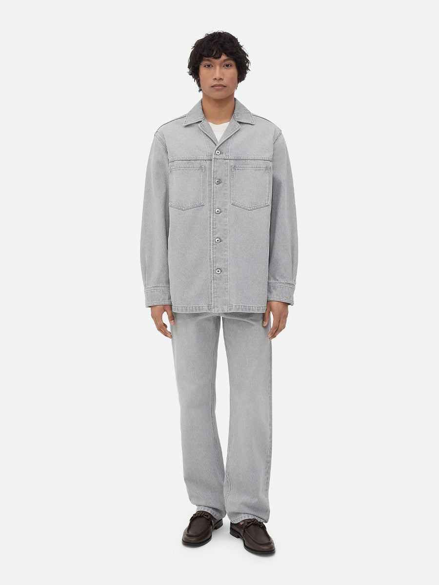 Bottega Veneta Tops? Bottega Veneta Men Light Grey Washed Denim Shirt Premium Designer Casual Top
