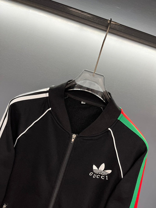 Close-up detail shot of Gucci luxury clothing with logo-detail design
